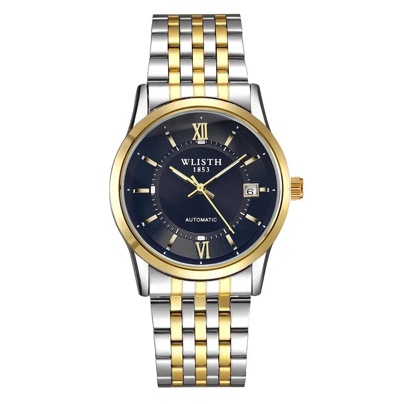 Relógio Automático Masculino com Pulseira de Couro Genuíno, Relógios à Prova d'Água, Luxuoso, Relógio Automático para Presentes Masculinos, Presentes de Negócios