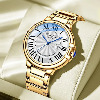 Wlisth marca de negócios relógio masculino high-end prateado aço inoxidável relógios de pulso à prova dwaterproof água roma masculino relógios de quartzo