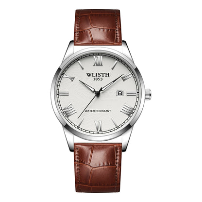 Homem de negócios relógio moda pulseira de couro relógios masculinos esporte à prova dwaterproof água calendário quartzo relógios de pulso masculino para homem