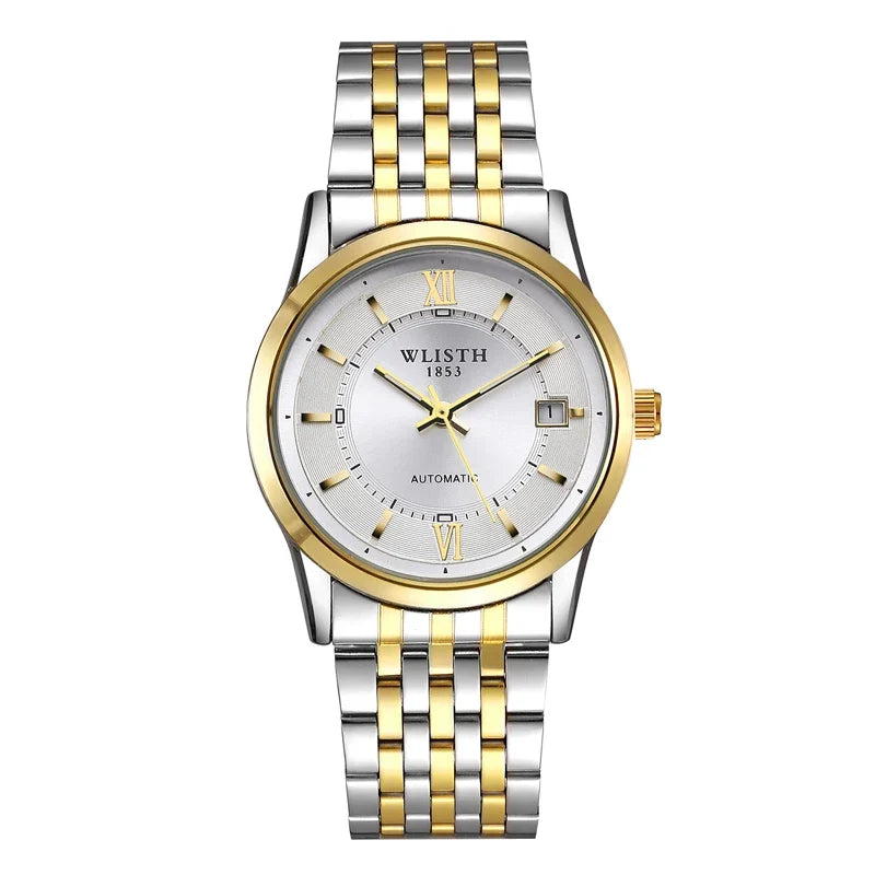 Relógio Automático Masculino com Pulseira de Couro Genuíno, Relógios à Prova d'Água, Luxuoso, Relógio Automático para Presentes Masculinos, Presentes de Negócios