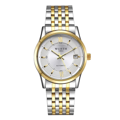 Relógio Automático Masculino com Pulseira de Couro Genuíno, Relógios à Prova d'Água, Luxuoso, Relógio Automático para Presentes Masculinos, Presentes de Negócios