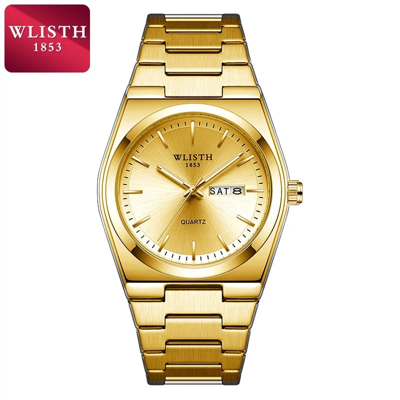 Wlisth relógio masculino de luxo, à prova d'água, fashion, negócios, aço inoxidável, casual, quartzo, esportivo