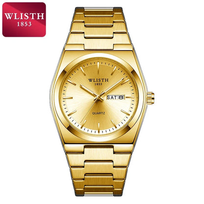 Wlisth relógio masculino de luxo, à prova d'água, fashion, negócios, aço inoxidável, casual, quartzo, esportivo