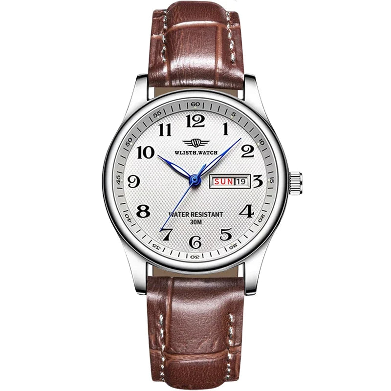 Wlisth marca de luxo relógio masculino quartzo algarismos árabes aço inoxidável calendário à prova dwaterproof água relógio de pulso presentes para pai