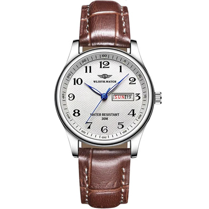 Wlisth marca de luxo relógio masculino quartzo algarismos árabes aço inoxidável calendário à prova dwaterproof água relógio de pulso presentes para pai