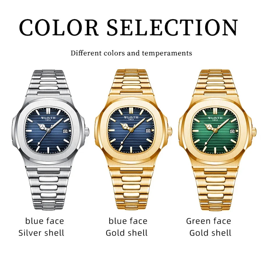 Wlisth relógios masculinos negócios relógios de quartzo moda relógio masculino luminoso à prova dwaterproof água esporte relógios masculino relógio de pulso de aço inoxidável