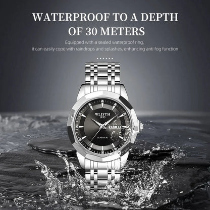 Relógios de negócios para homem, relógio original de luxo com pulseira de aço inoxidável, relógio de pulso masculino com calendário, data, luminoso, casual, relo