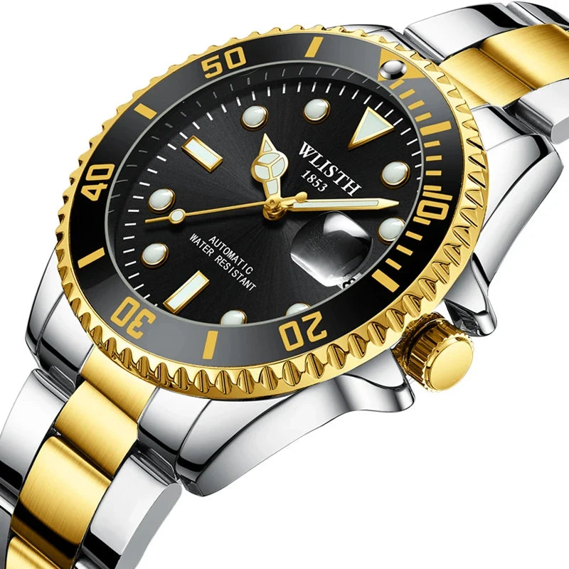 RELOGIO 1  Wlisth relógio masculino clássico original relógio mecânico automático à prova dwaterproof água luminosa aço inoxidável homem data luxo