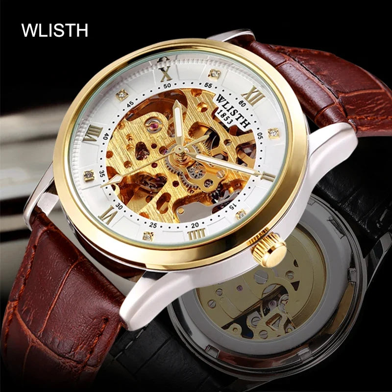 Wlisth marca máquinas relógios masculinos sólido aço inoxidável à prova dwaterproof água luminosa homem relógio de luxo automático relógio mecânico presente