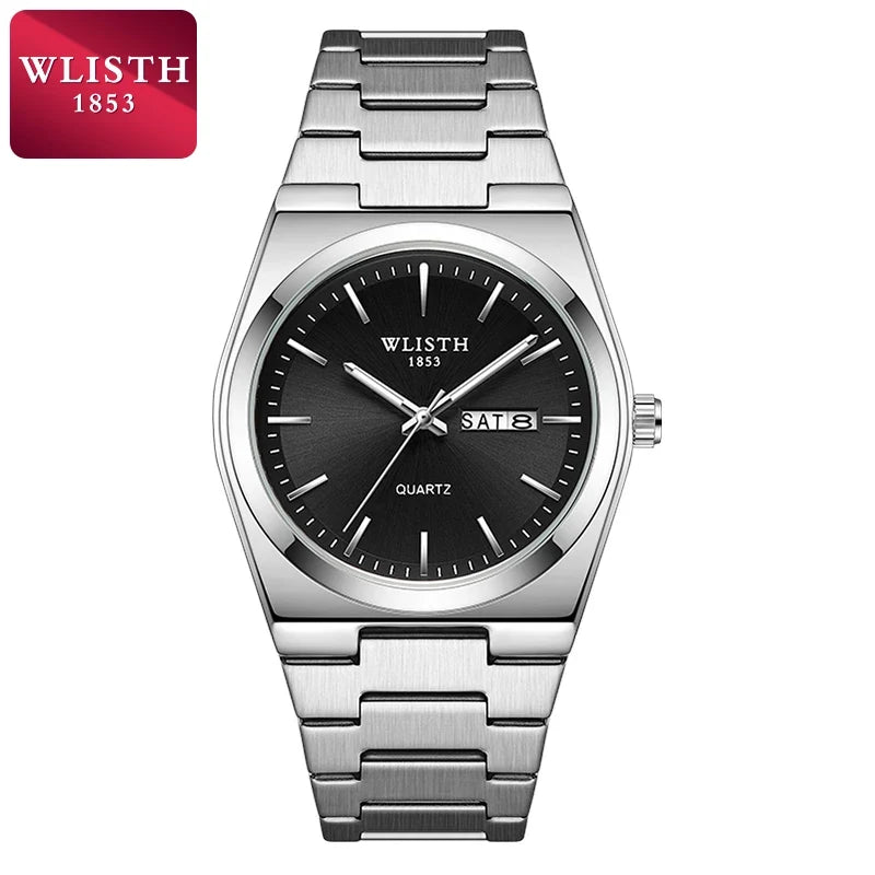 Wlisth relógio masculino de luxo, à prova d'água, fashion, negócios, aço inoxidável, casual, quartzo, esportivo