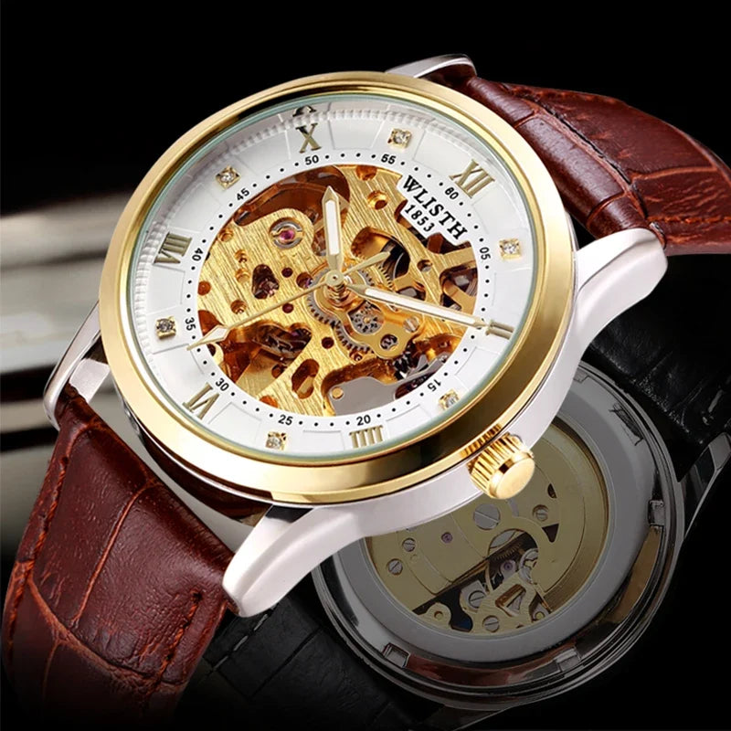 Wlisth marca máquinas relógios masculinos sólido aço inoxidável à prova dwaterproof água luminosa homem relógio de luxo automático relógio mecânico presente