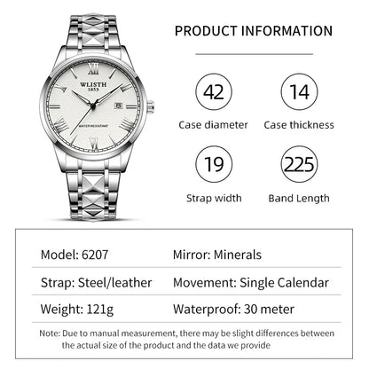 Homem de negócios relógio moda pulseira de couro relógios masculinos esporte à prova dwaterproof água calendário quartzo relógios de pulso masculino para homem