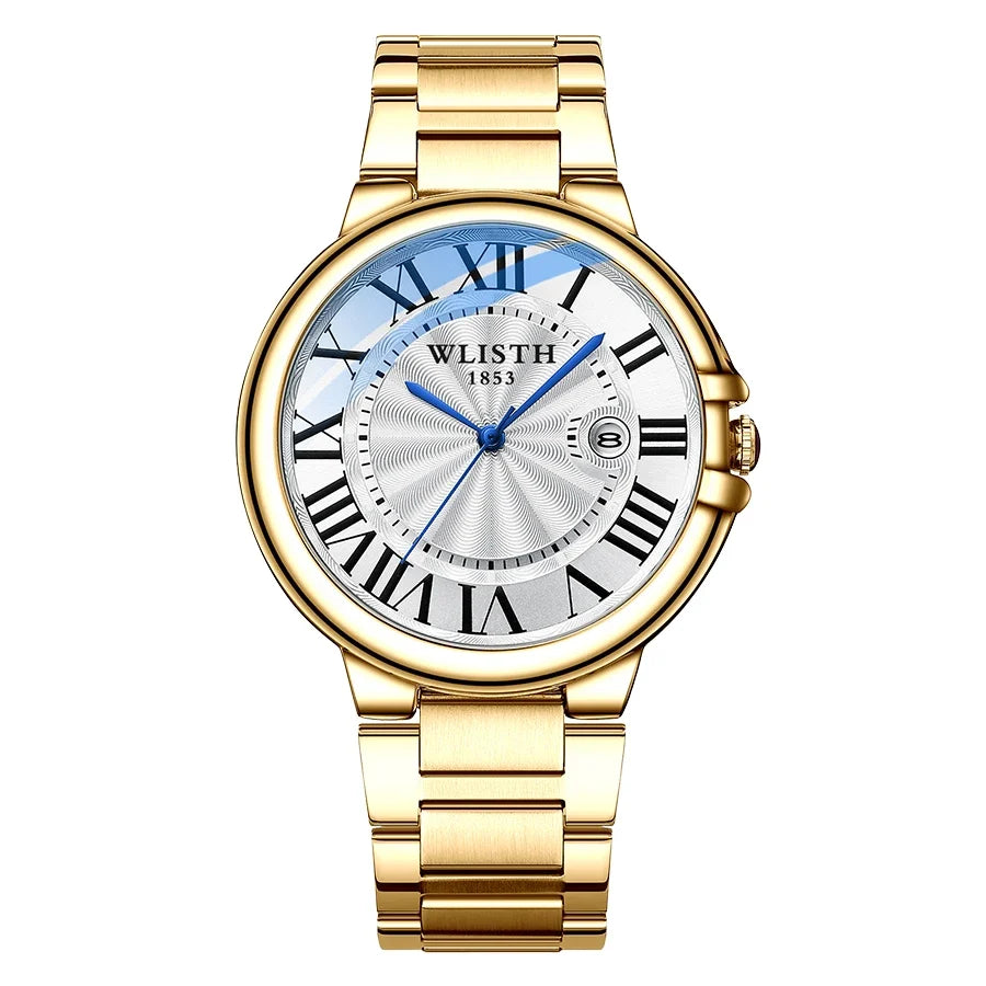 Wlisth marca de negócios relógio masculino high-end prateado aço inoxidável relógios de pulso à prova dwaterproof água roma masculino relógios de quartzo