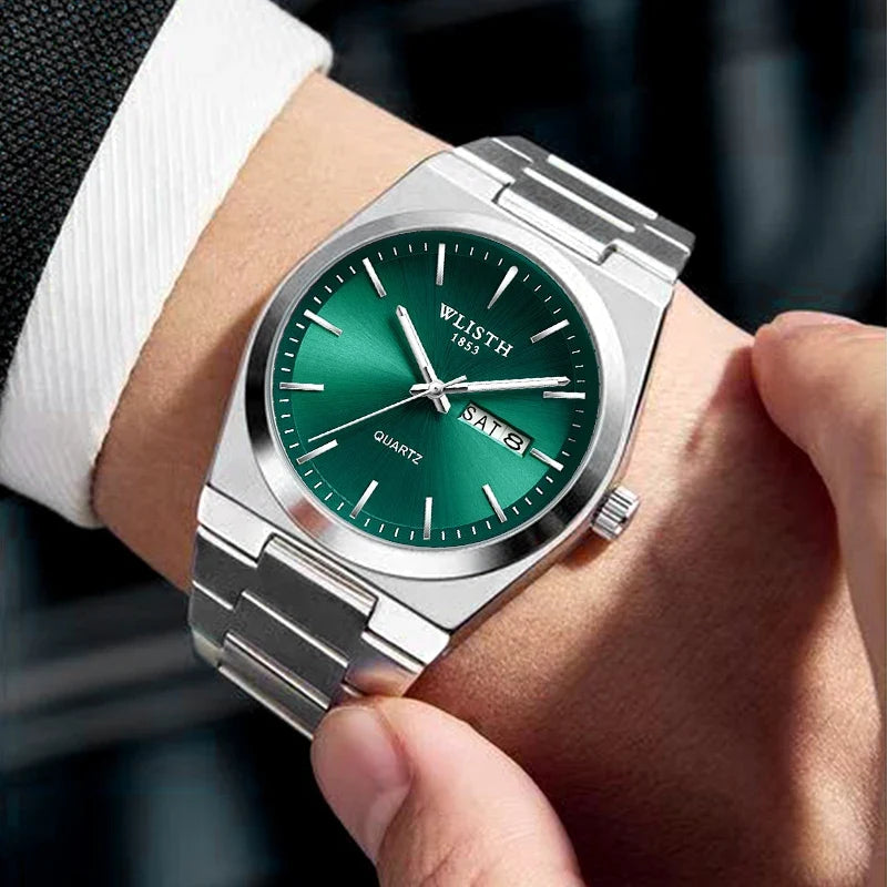 Wlisth relógio masculino de luxo, à prova d'água, fashion, negócios, aço inoxidável, casual, quartzo, esportivo