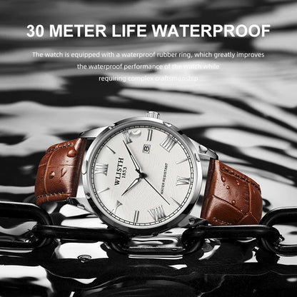 Homem de negócios relógio moda pulseira de couro relógios masculinos esporte à prova dwaterproof água calendário quartzo relógios de pulso masculino para homem