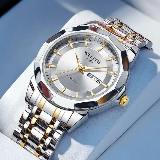 Relógios de negócios para homem, relógio original de luxo com pulseira de aço inoxidável, relógio de pulso masculino com calendário, data, luminoso, casual, relo