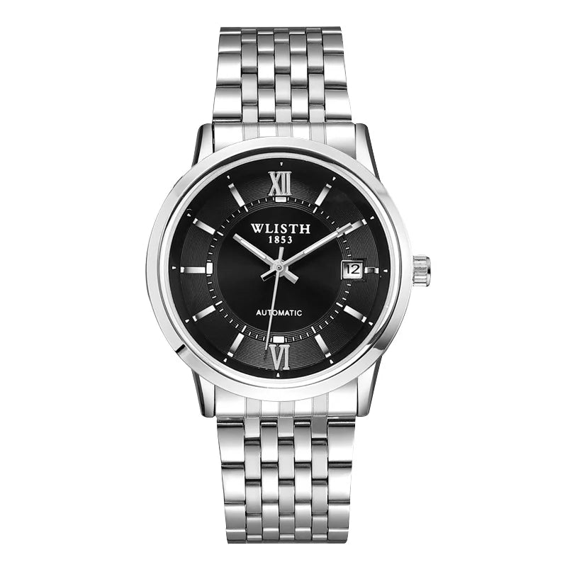 Relógio Automático Masculino com Pulseira de Couro Genuíno, Relógios à Prova d'Água, Luxuoso, Relógio Automático para Presentes Masculinos, Presentes de Negócios