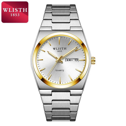 Wlisth relógio masculino de luxo, à prova d'água, fashion, negócios, aço inoxidável, casual, quartzo, esportivo