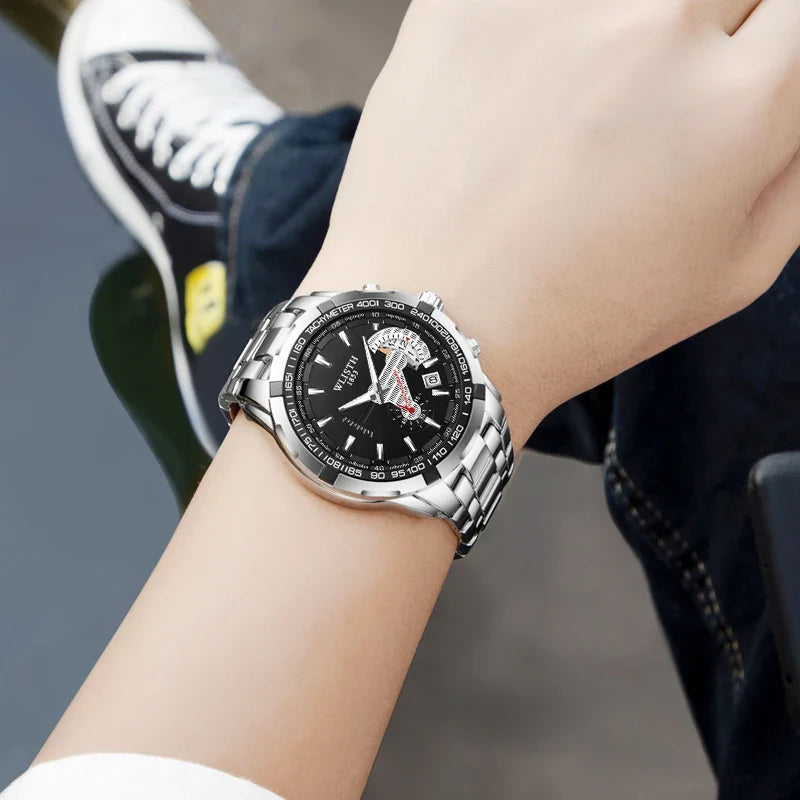 Relógio Masculino Simples e Elegante, Original, Quartz para Negócios ﻿   Relógios de pulso à prova d'água, luminosos, com data e dia da semana, relógio esportivo masculino.