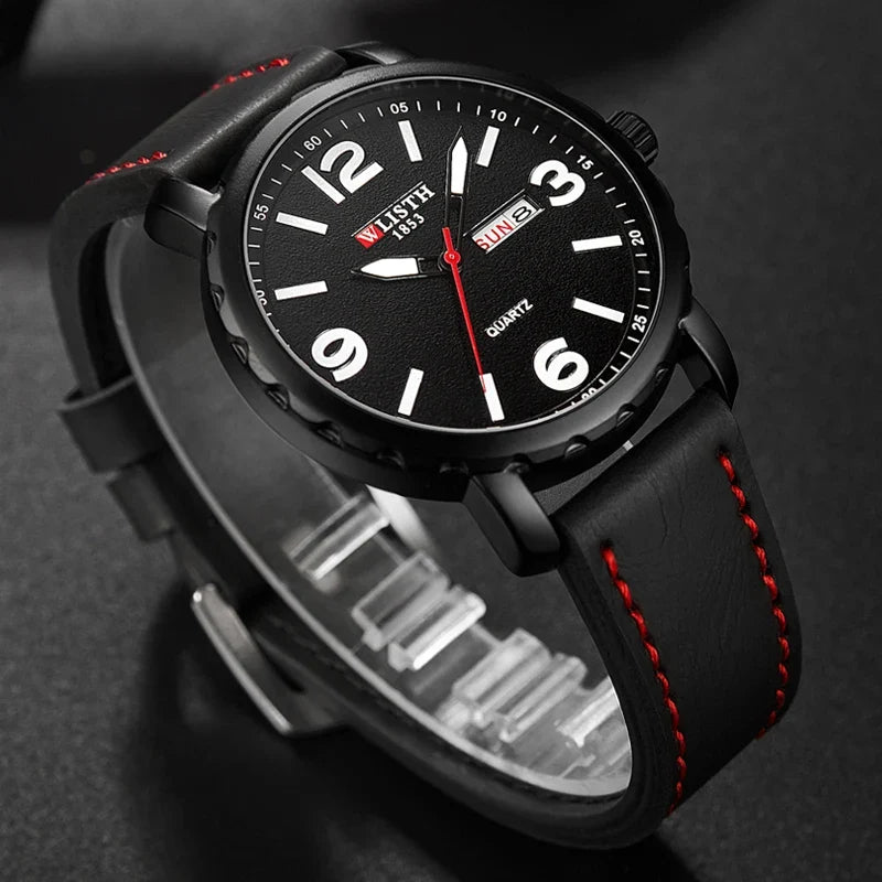 Relógio masculino moda luz noturna relógio de pulso de couro de quartzo relógio casual de negócios relógio esportivo à prova d'água