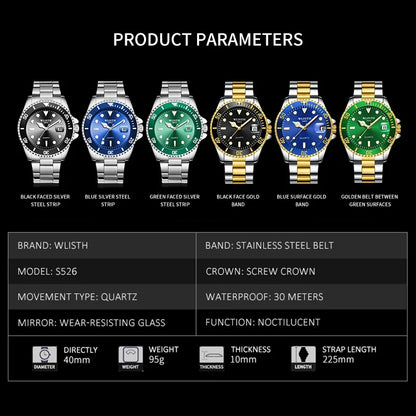 Relógio Masculino Clássico Vermelho e Azul com Lente de Aumento à Prova d'Água, Relógio Esportivo com Data, Relógio de Pulso Quartz Masculino