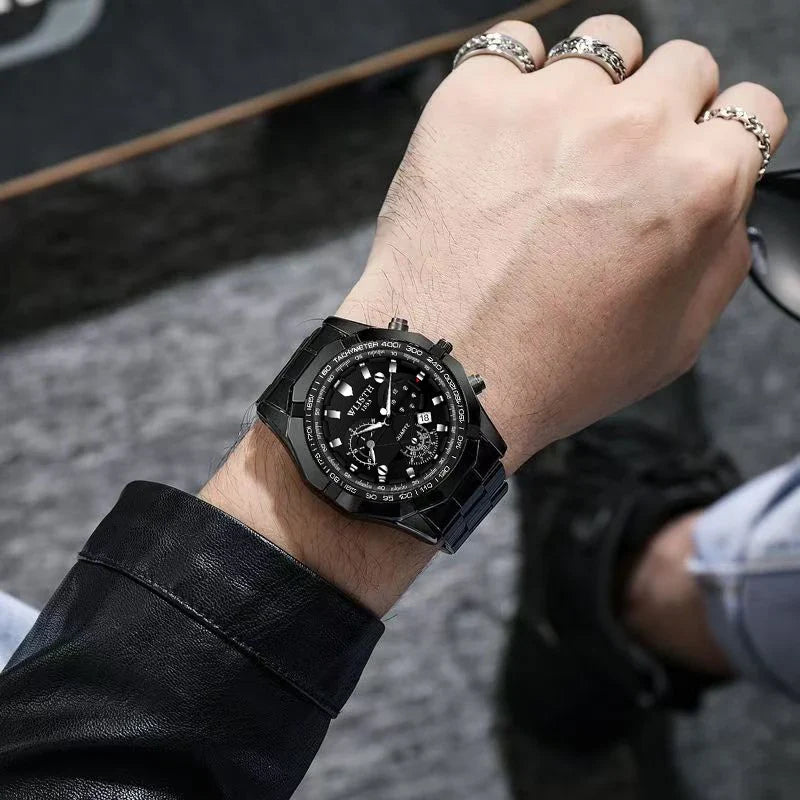 Relógio Masculino Original Esportivo Quartz com Calendário Pulseira de Aço à Prova d'Água Luminosa Multifuncional Relógio Quartz Reloj Hombre