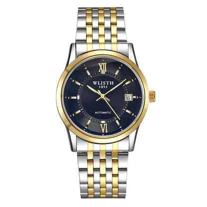 Relógio Automático Masculino com Pulseira de Couro Genuíno, Relógios à Prova d'Água, Luxuoso, Relógio Automático para Presentes Masculinos, Presentes de Negócios