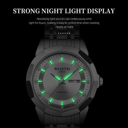 Relógios de negócios para homem, relógio original de luxo com pulseira de aço inoxidável, relógio de pulso masculino com calendário, data, luminoso, casual, relo