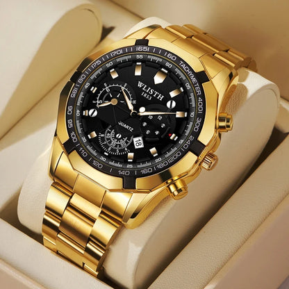 Relógio Masculino Original Esportivo Quartz com Calendário Pulseira de Aço à Prova d'Água Luminosa Multifuncional Relógio Quartz Reloj Hombre