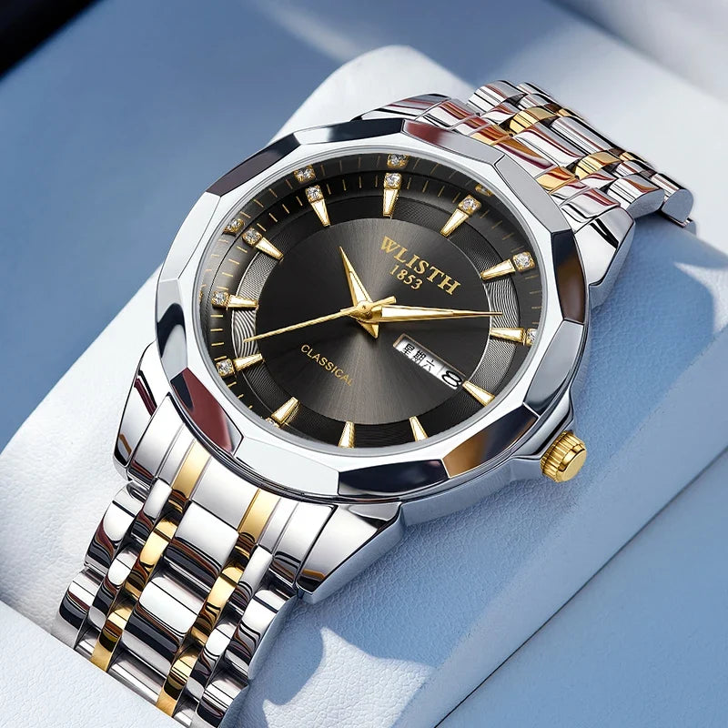 Relógios de negócios para homem, relógio original de luxo com pulseira de aço inoxidável, relógio de pulso masculino com calendário, data, luminoso, casual, relo