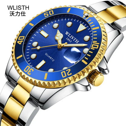 Relógio Masculino Clássico Vermelho e Azul com Lente de Aumento à Prova d'Água, Relógio Esportivo com Data, Relógio de Pulso Quartz Masculino